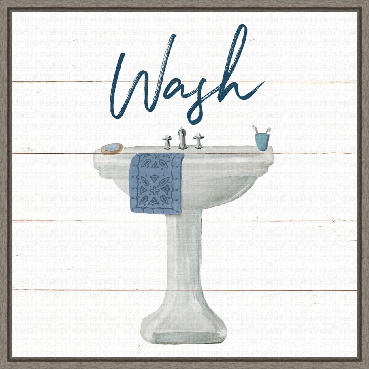 Cottage Bath I by Wild Apple Portfolio 16-in. W x 16-in. H. Canvas Wall Art Print Framed in Grey